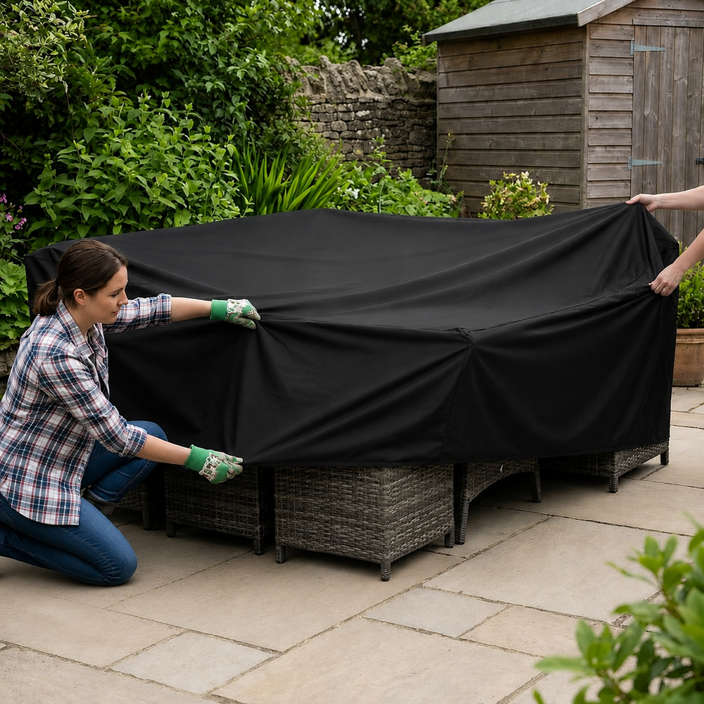 Compact Square Dining Set Cover – Black – Heavy Duty Polyethylene – Outdoor Protection