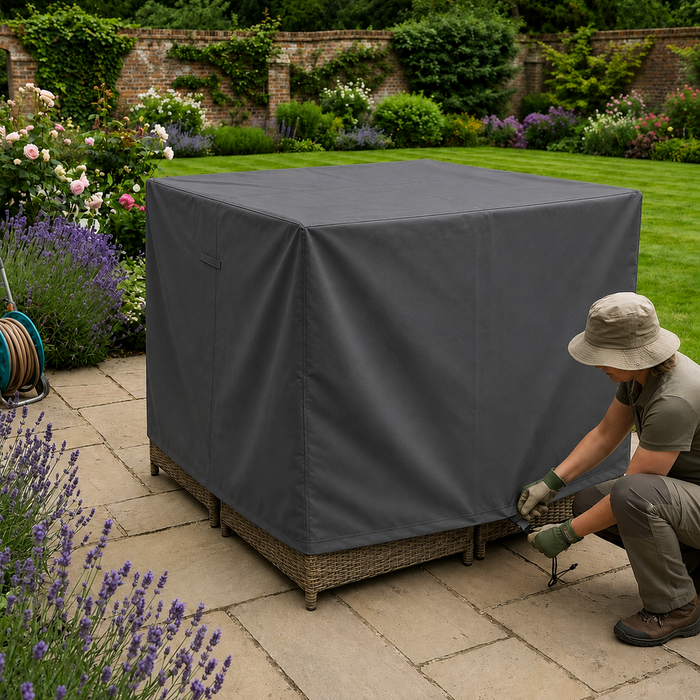 4 Seater Cube Set Cover – Extra Large Charcoal – Weatherproof Polyester – Outdoor Furniture Protection