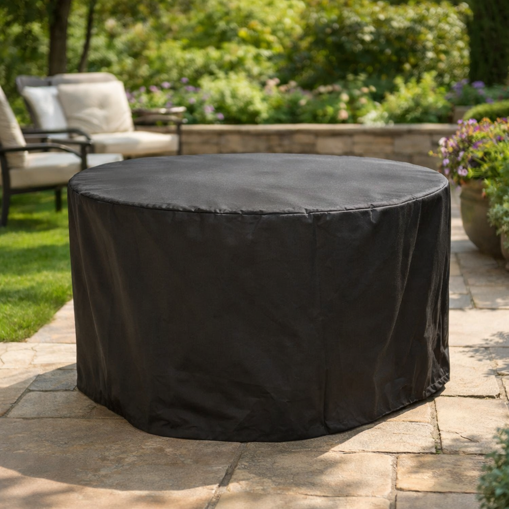 Circular Table Cover – 4 Seat – Black Polyester – Outdoor Furniture Protection