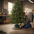 Premium Heavy Duty Cast Iron Christmas Tree Stand with Water Reservoir for Trees Up to 8ft Tall - Hand Painted Red Green Gold