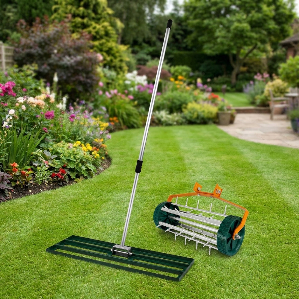 Lawn Leveller & Aerator 100cm in Green for Efficient Grass Care