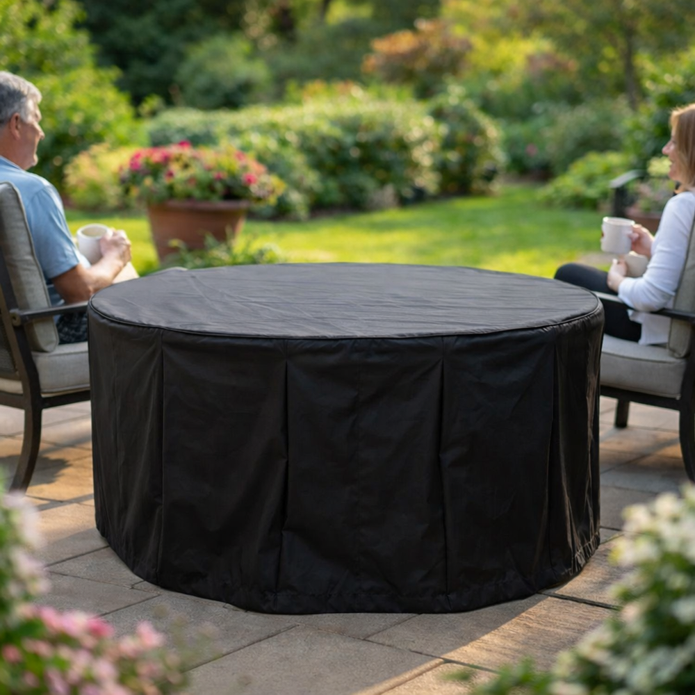 Circular Table Cover – Black – Heavy Duty Waterproof – Outdoor Furniture Protection