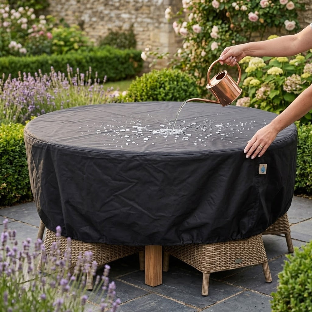 Circular Table Cover – 128cm Black – Heavy Duty PVC – Garden Furniture Protection