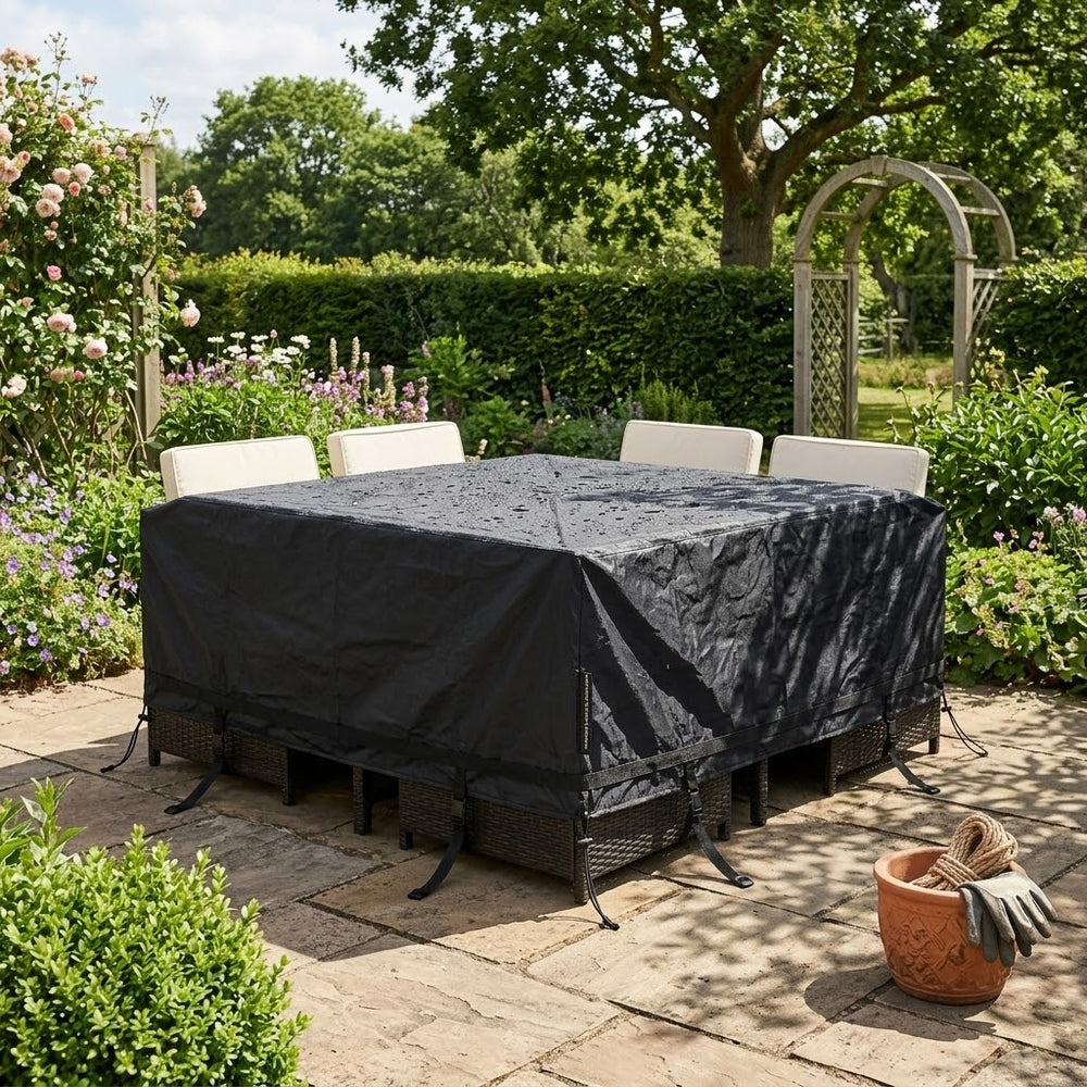 Compact Square Dining Set Cover – Black – Heavy Duty Polyethylene – Outdoor Protection