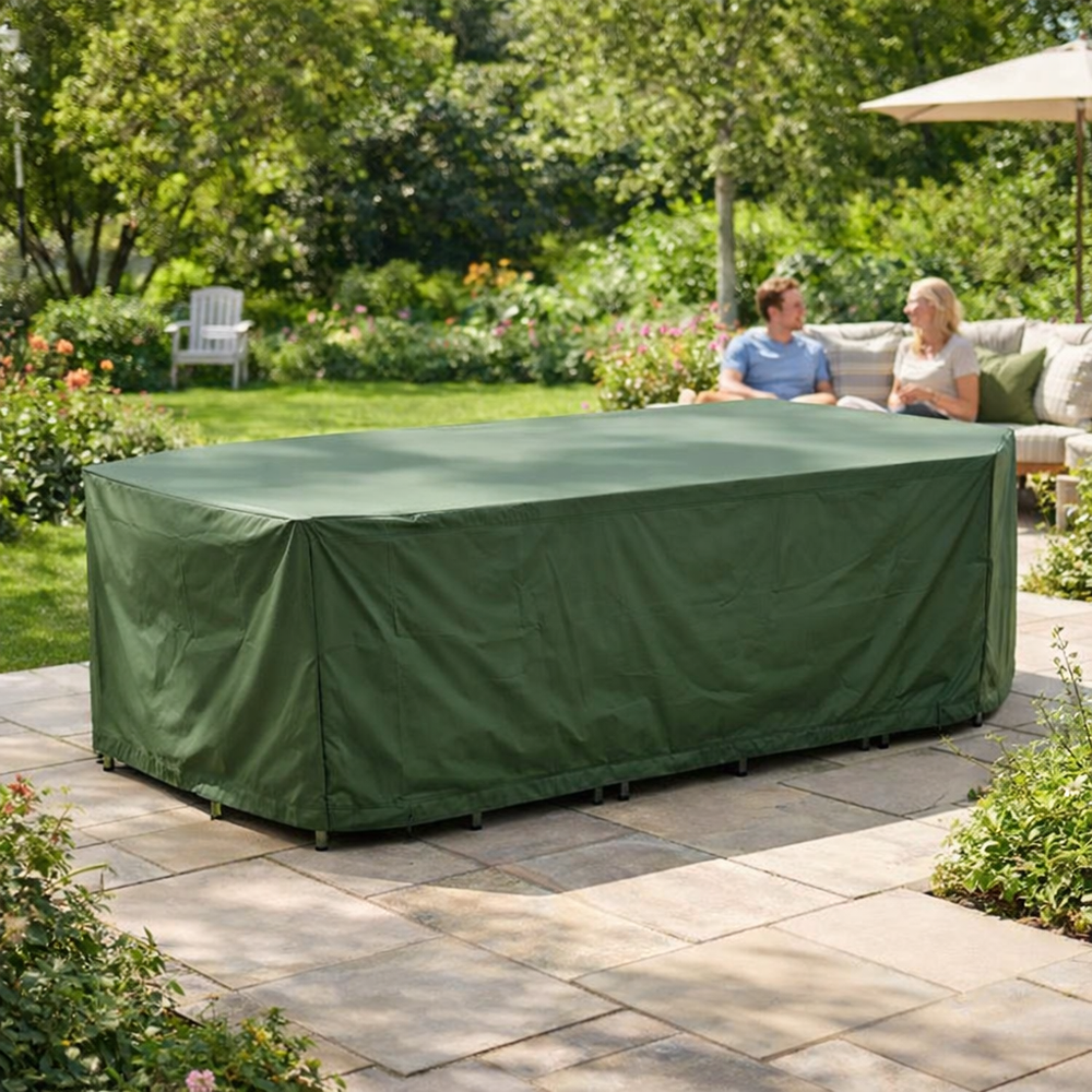 Rectangular Patio Set Cover – 10 Seat – Green Polyester – Outdoor Protection