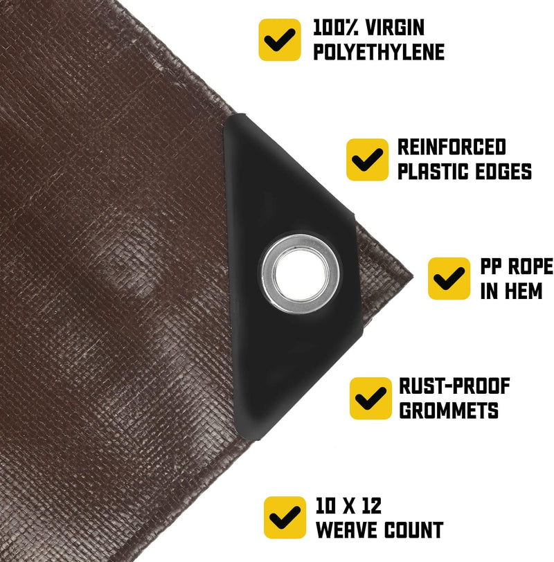 Heavy Duty Waterproof Polyethylene Brown/Black Tarpaulin - 265gsm for Ultimate Outdoor Shielding
