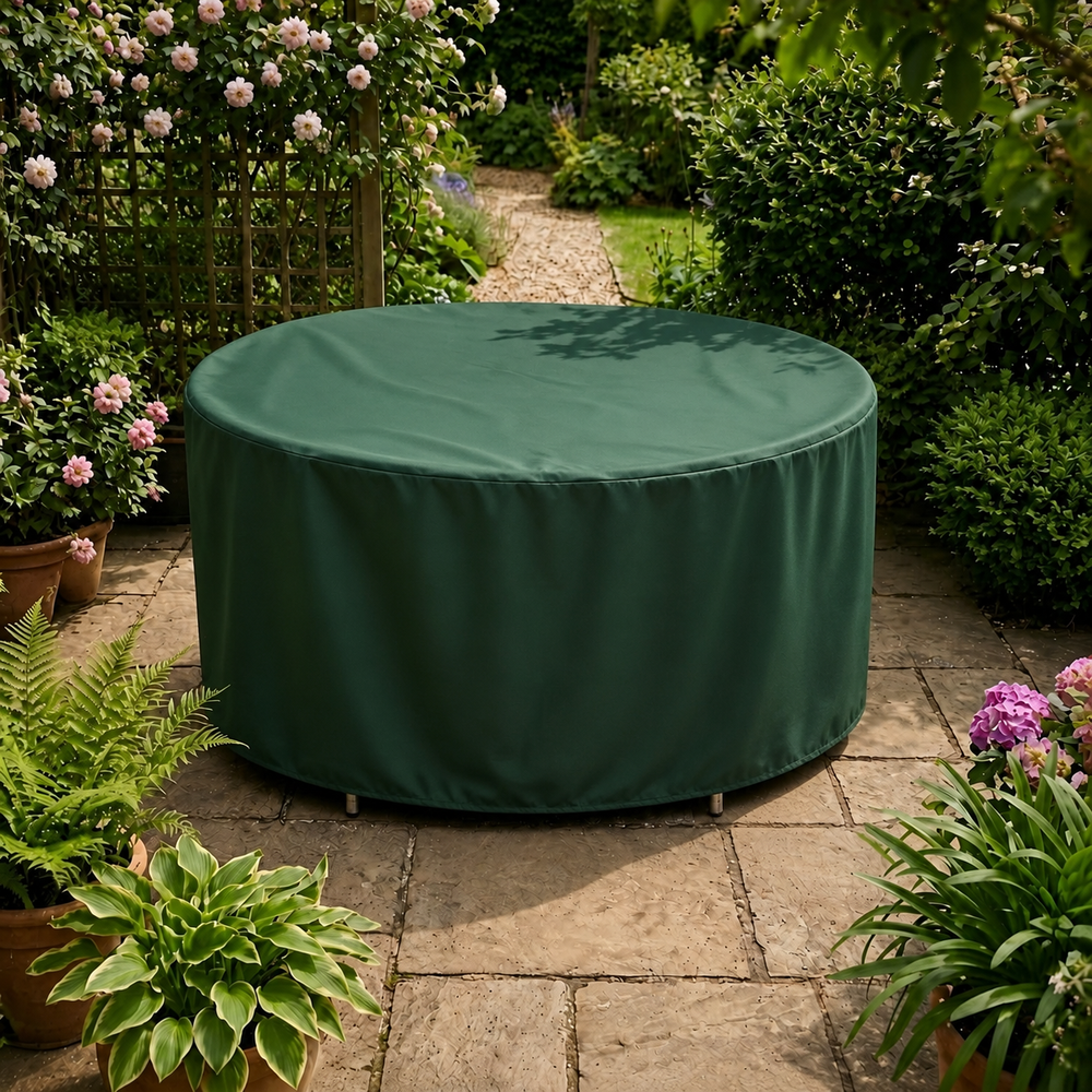 Circular Patio Set Cover – 90cm High – Green Polyester – 4-6 Seat Protection
