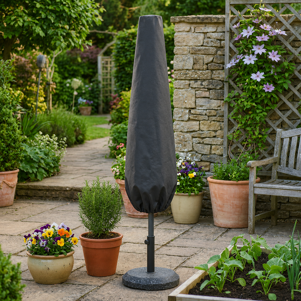 Small Parasol Cover – Black – Heavy Duty Polyethylene – Outdoor Protection