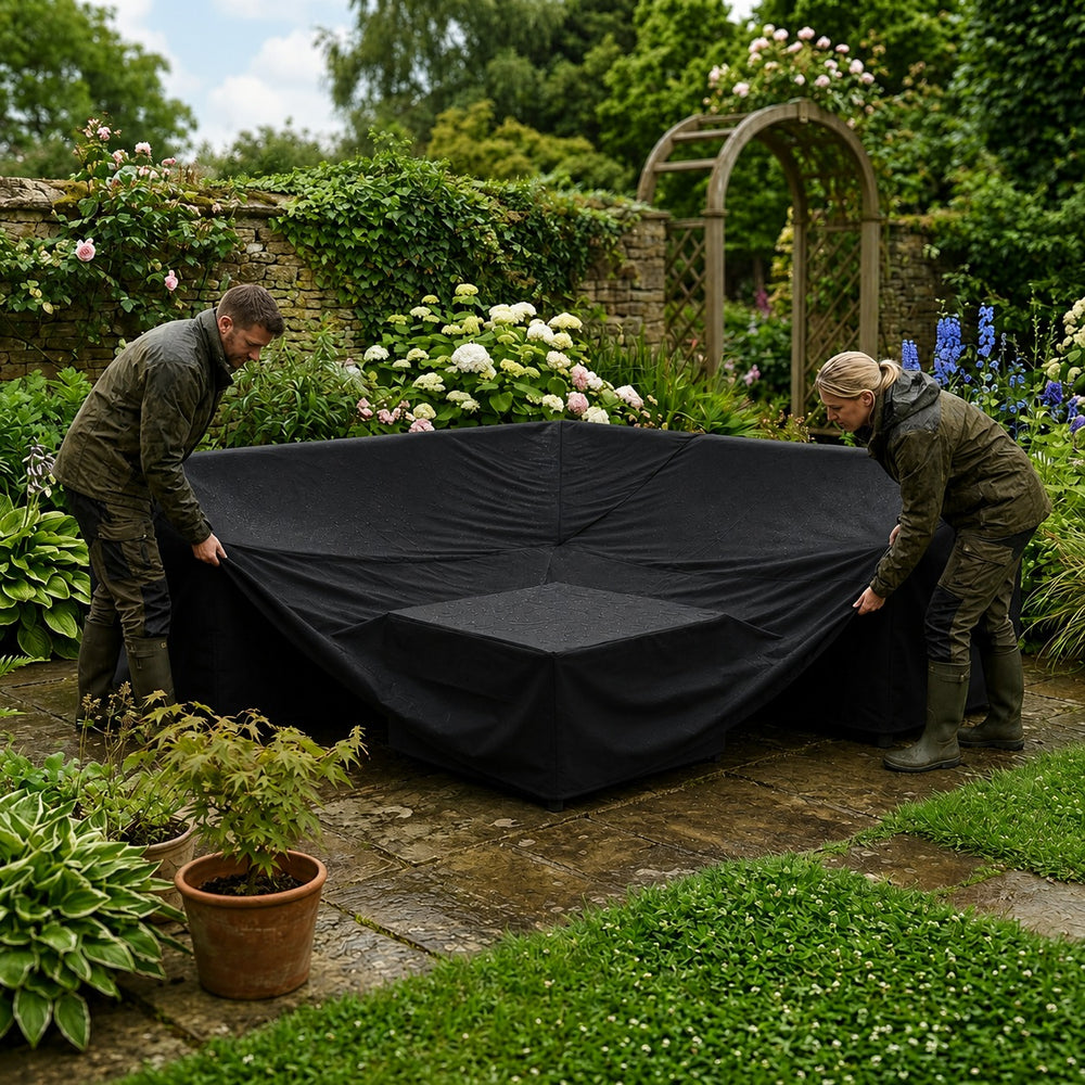 Large Corner Unit Cover – Black – Heavy Duty Polyethylene – Garden Sofa Protection