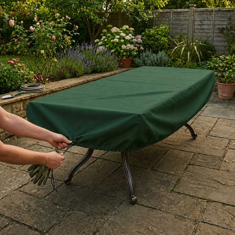 Heavy Duty 8 Seater Rectangular Table Cover – Green – Polyethylene – Outdoor Protection