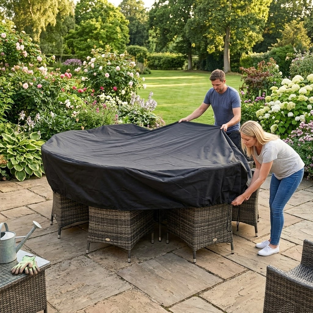 Round 8 Seater Furniture Set Cover – Black – Super Tough Protection – Outdoor Use
