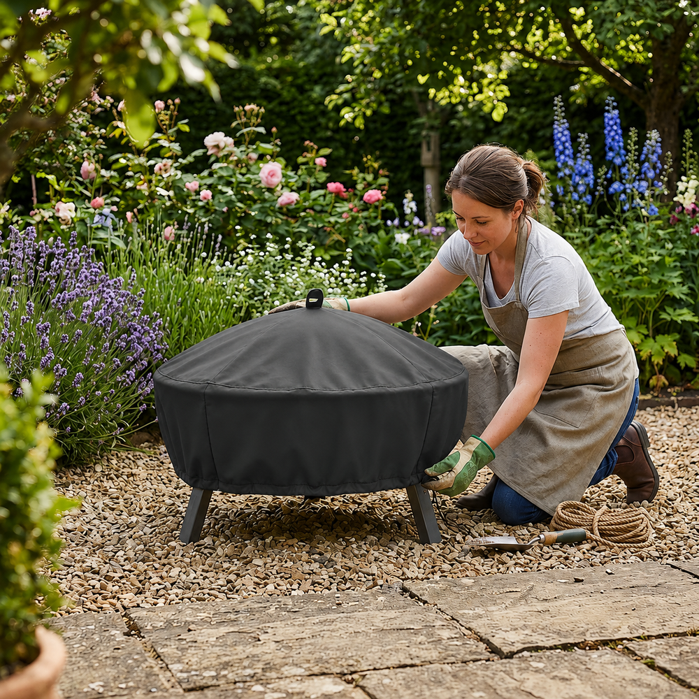 Small Round Fire Pit Cover – Charcoal – Durable Polyester – Outdoor Protection