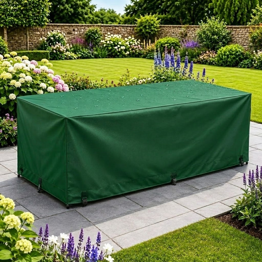 Rectangular Patio Set Cover – 10 Seat – Green Polyester – Outdoor Protection