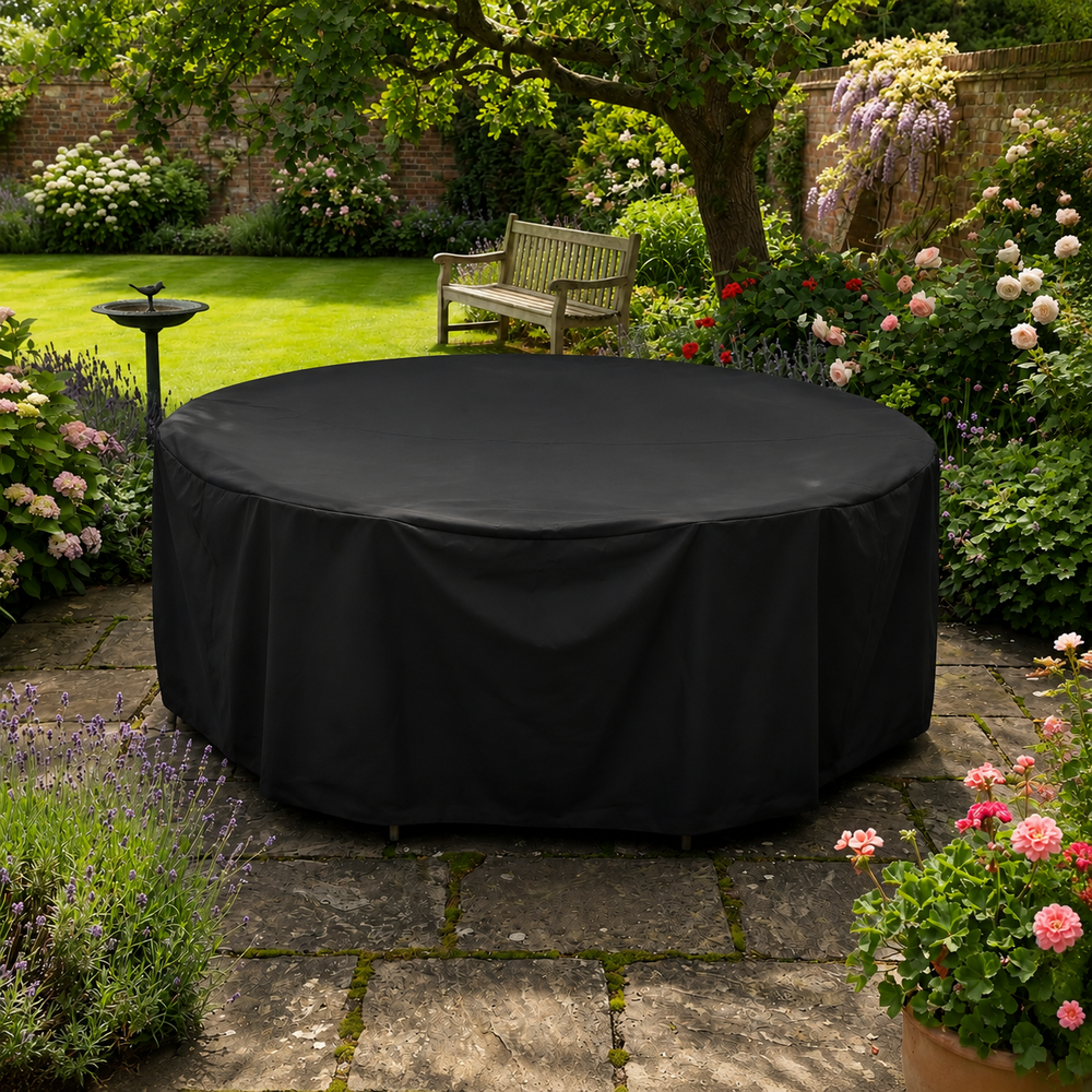Circular Table Cover – 4/6 Seat Black – Heavy Duty Protection – Outdoor Use