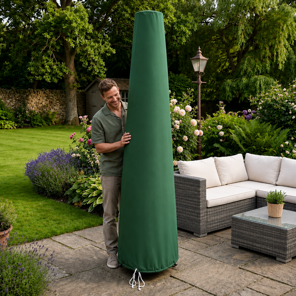 Large Parasol Cover – Green – Super Tough Waterproof – Outdoor Protection