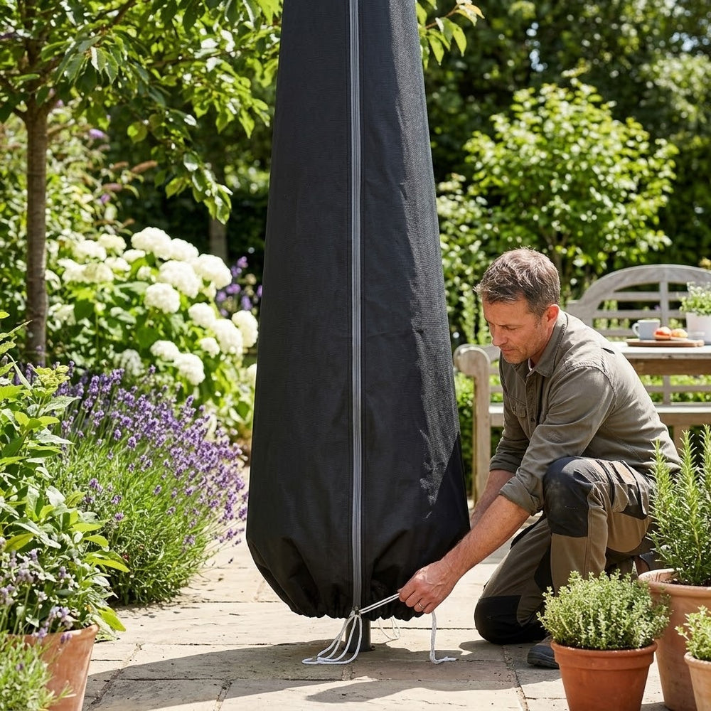 Giant Parasol Cover – Black – Super Tough Waterproof – Outdoor Protection