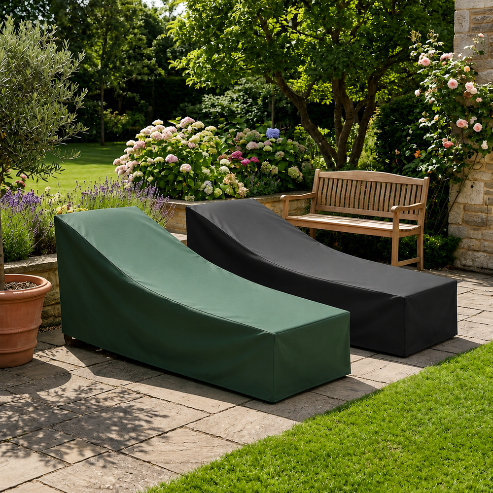 Sun Lounger Cover – Green/Black – Reversible Waterproof Protection – Outdoor Use