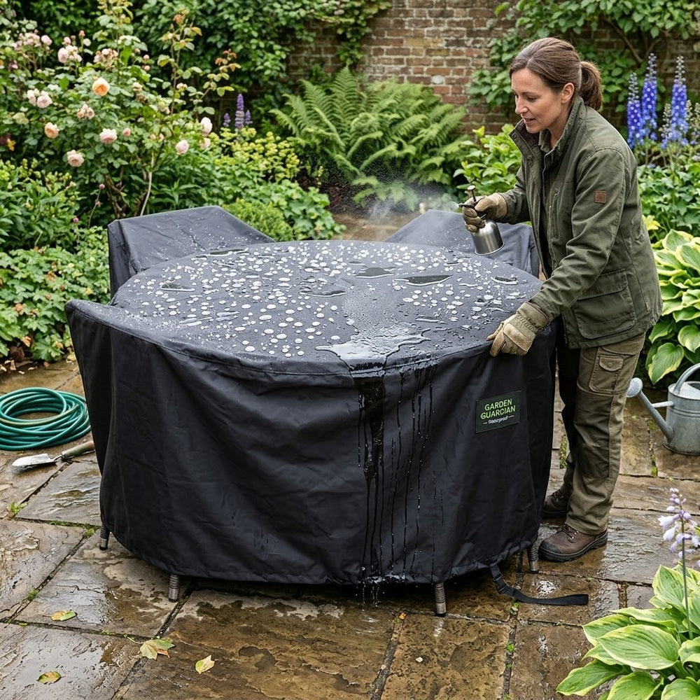 Circular Table Cover – 128cm Black – Heavy Duty PVC – Garden Furniture Protection