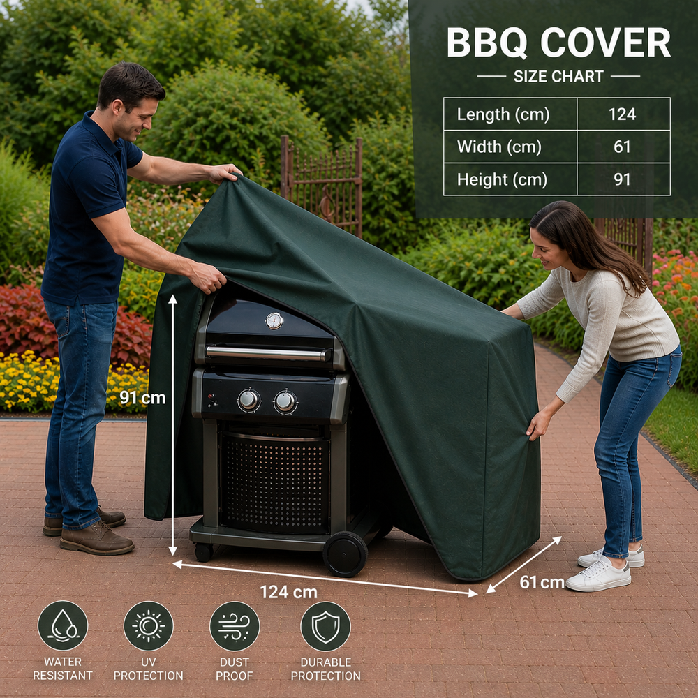 Barbecue Cover – Medium Green – Super Tough Waterproof – Outdoor Protection