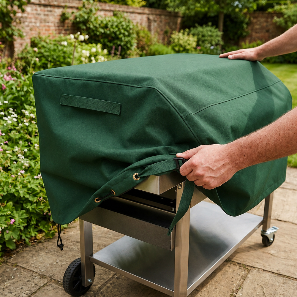 Large Flatbed Barbecue Cover – Green – Super Tough Polyester – Outdoor BBQ Protection
