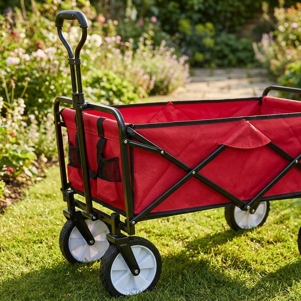 Foldable Garden Cart with 70kg Capacity & 360° Swivel Wheels - Red