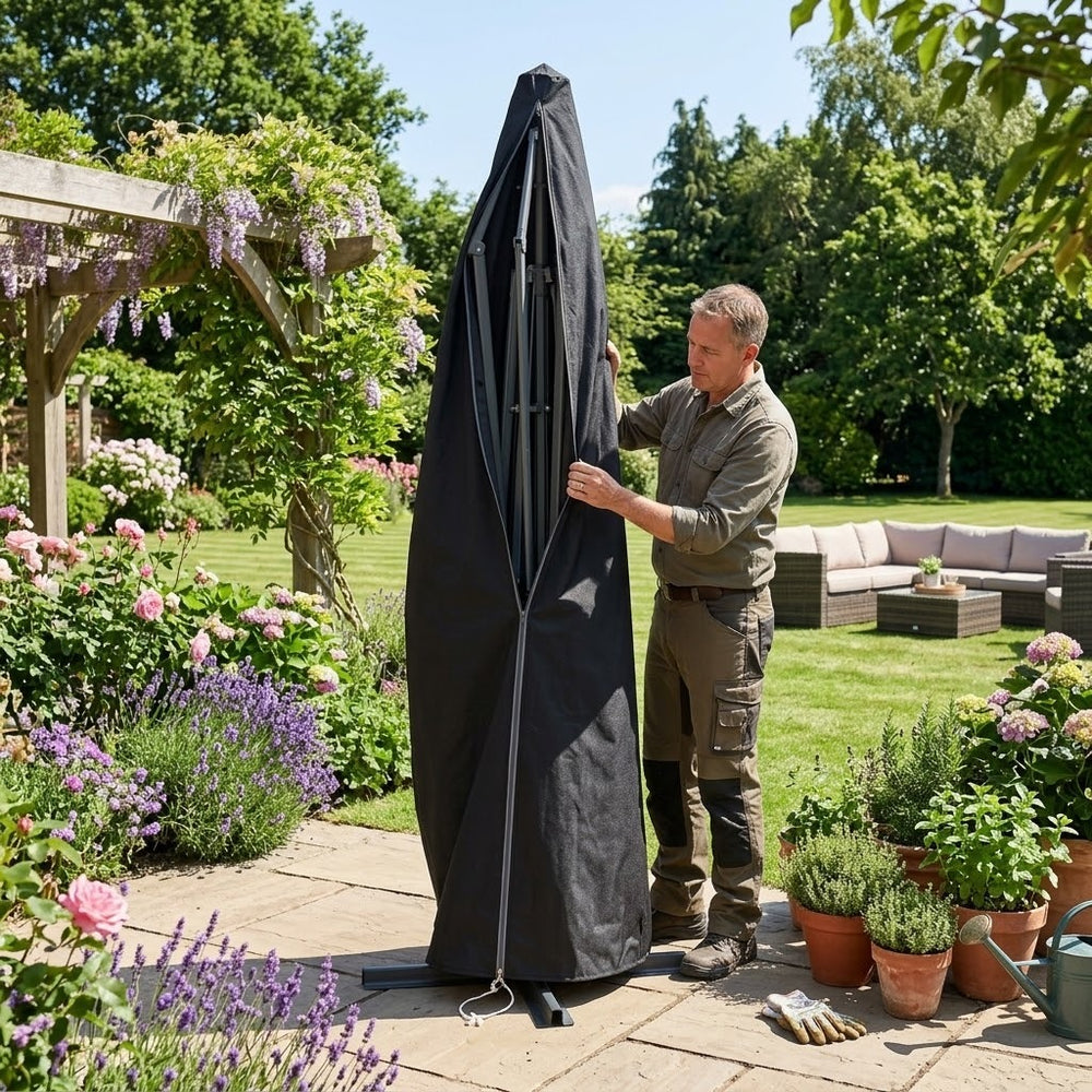 Heavy Duty Cantilever Parasol Cover – Black – Cross Laminated – Outdoor Protection