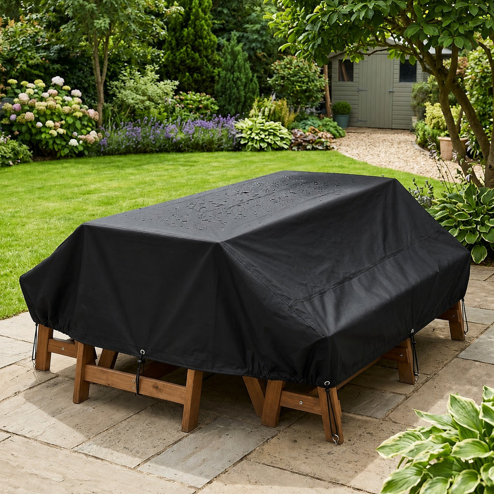7 Seater Picnic Table Cover – Black – Heavy Duty Polyethylene – Outdoor Protection
