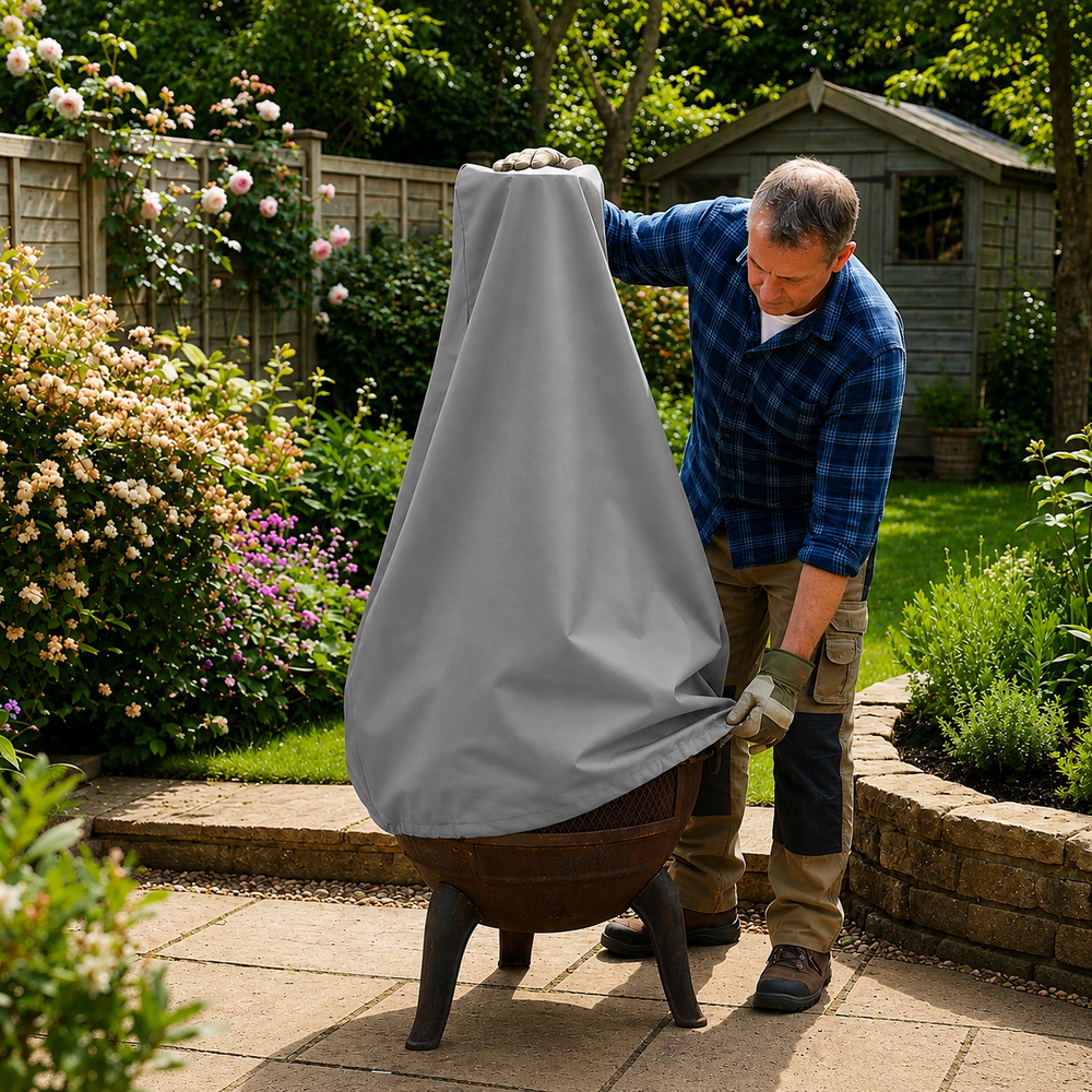 Chimenea Cover - Large Grey - Waterproof Protection - Garden Use