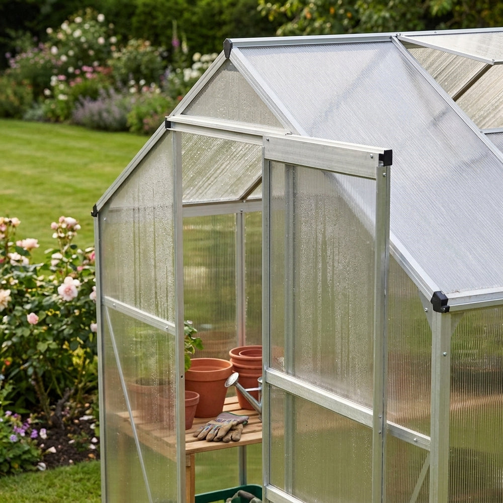 8ft x 6ft Aluminium Greenhouse for Hobby Gardening - detail view