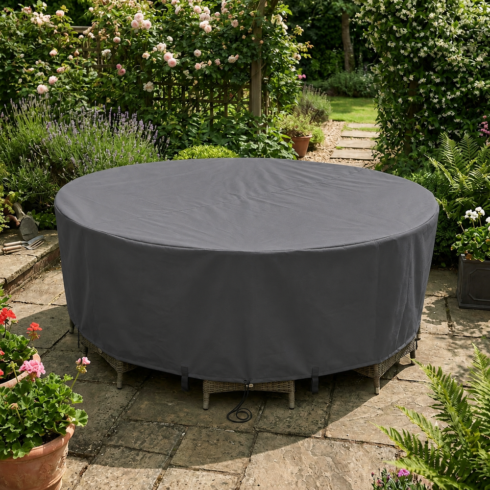 Circular Patio Set Cover – 8 Seat Charcoal – Durable Polyester – Outdoor Protection