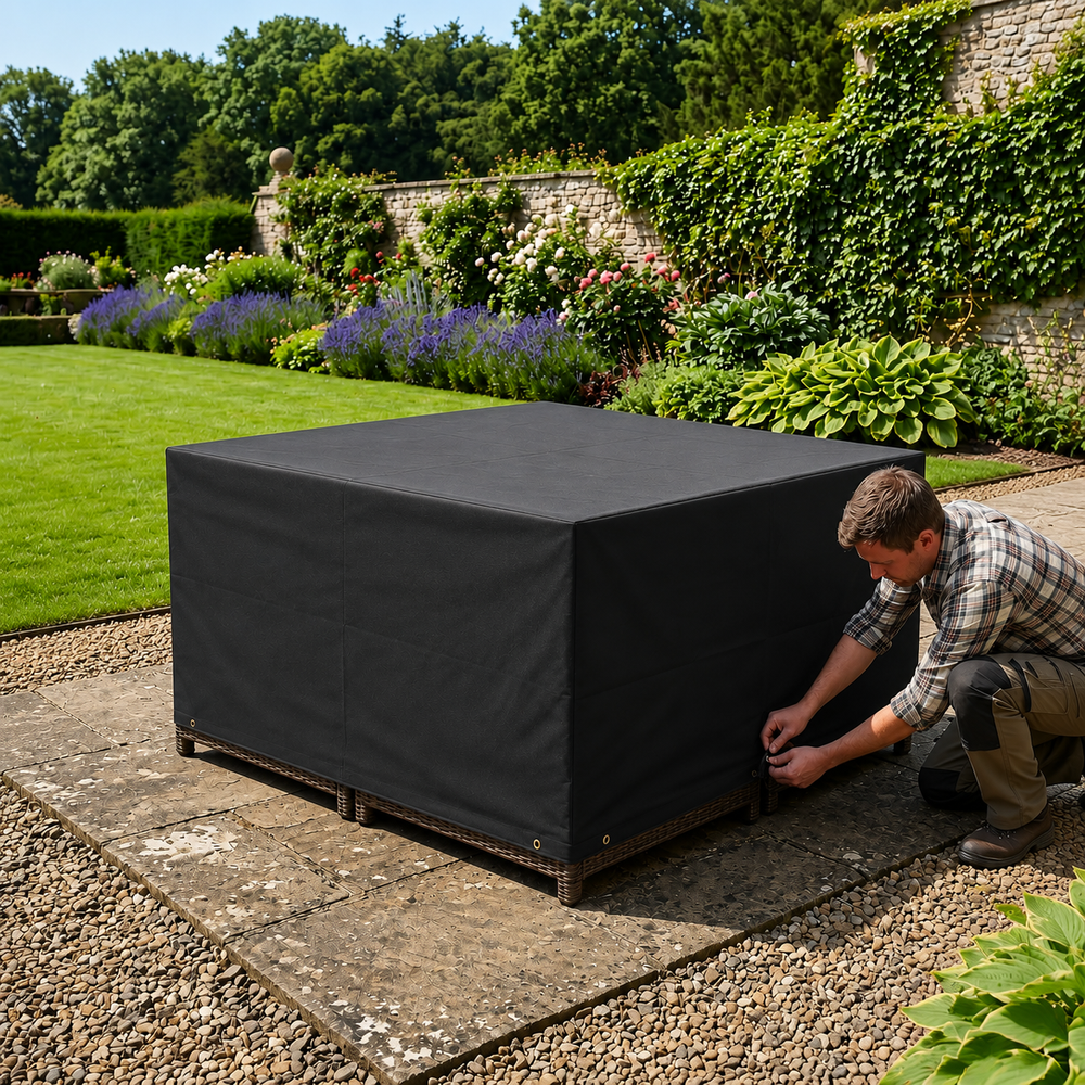 Outdoor Furniture Cover – Large Black – Waterproof Protection – 4 Seater Cube Set