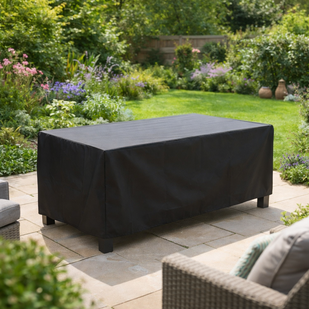 Heavy Duty 4 Seater Rectangular Table Cover – Black – Waterproof Protection – Outdoor Use