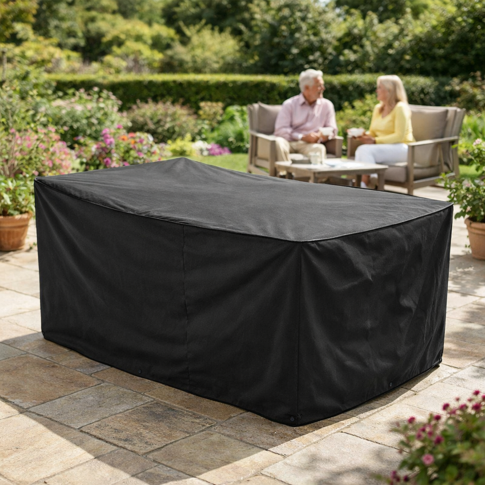 Heavy Duty 4 Seater Rectangular Furniture Cover – Black – Polyethylene – Outdoor Dining Protection