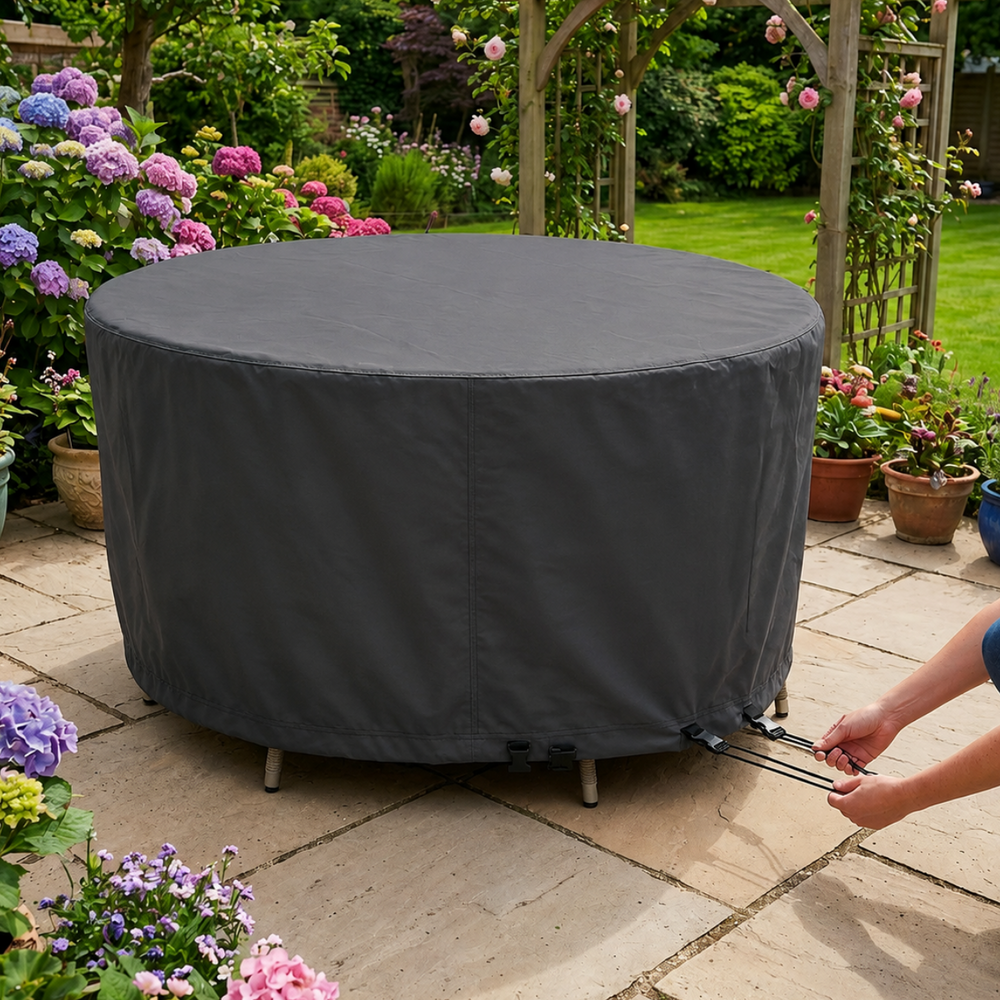 Circular Patio Set Cover – 90cm High Charcoal – Durable Polyester – Outdoor Protection