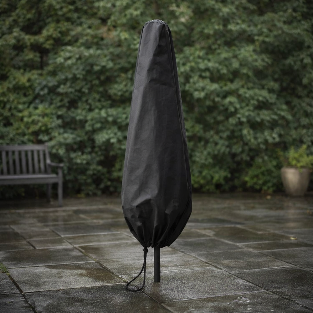 Large Parasol Cover – Black – Heavy Duty Polyethylene – Outdoor Protection