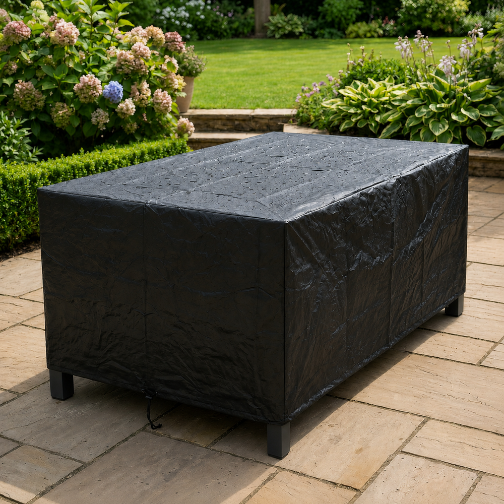 Heavy Duty 4 Seater Rectangular Table Cover – Black – Waterproof Protection – Outdoor Use