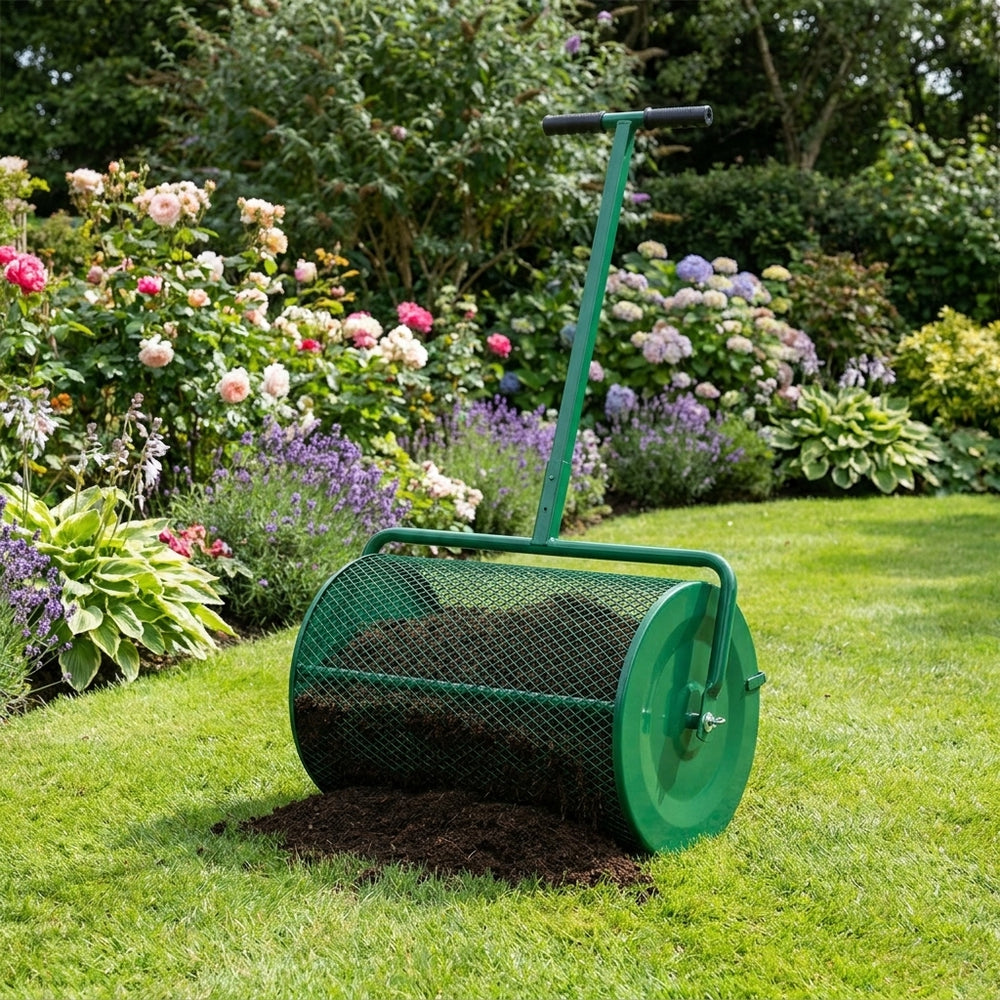 Compost Spreader with Peat Moss - Green Garden Tool
