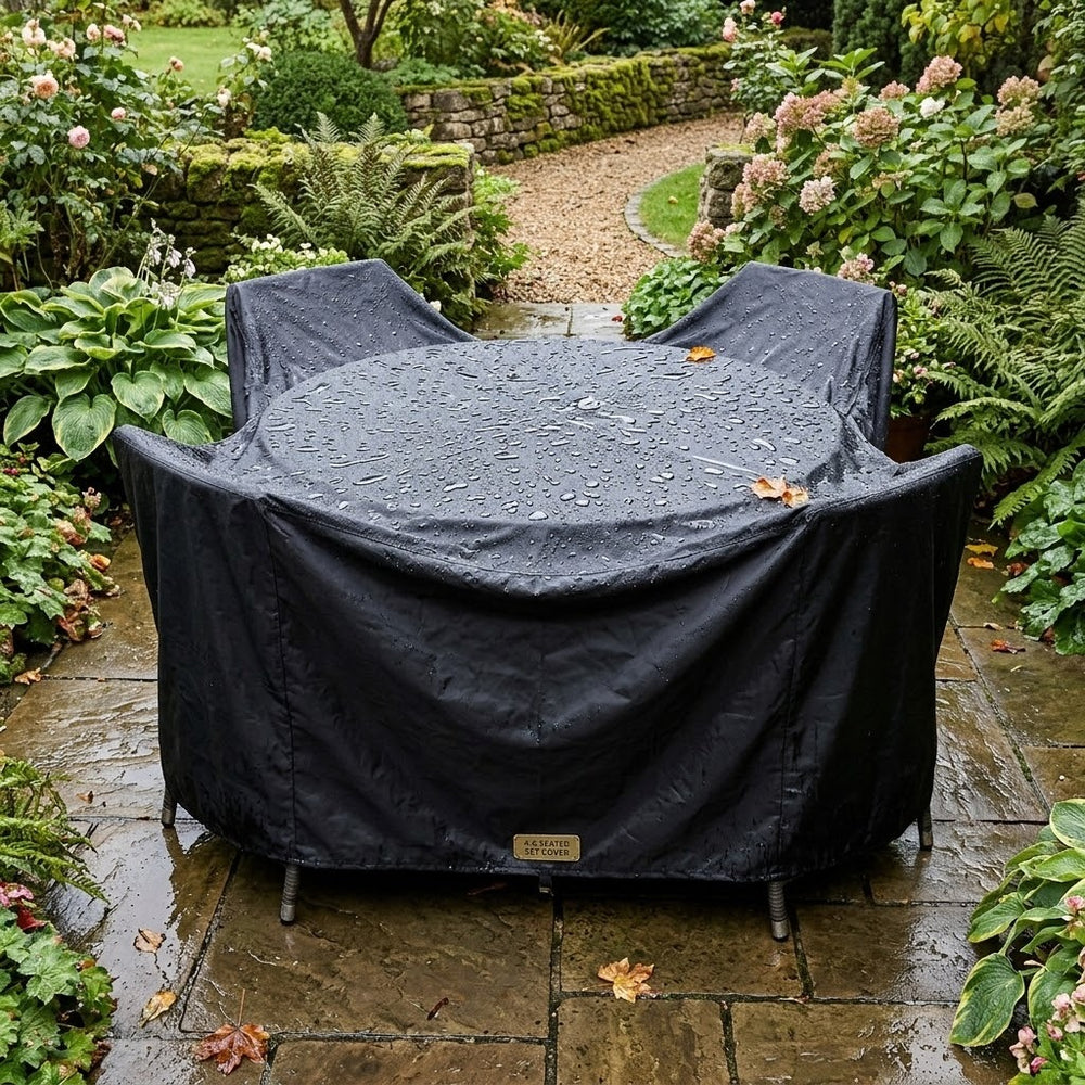 Circular Table Cover – 128cm Black – Heavy Duty PVC – Garden Furniture Protection