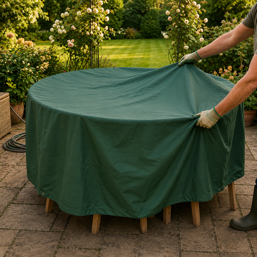 Round Furniture Set Cover – 6-8 Seater – Green Polyethylene – Outdoor Protection