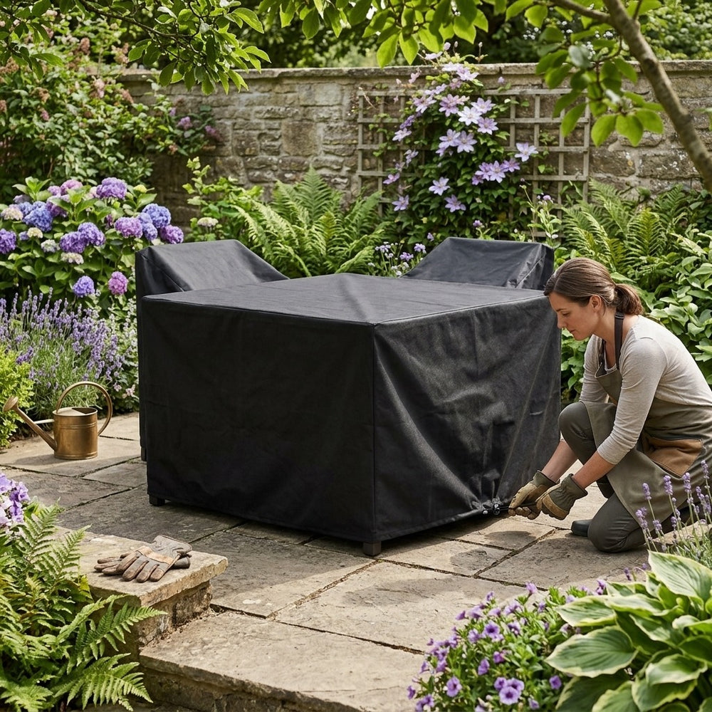 Heavy Duty Square Dining Set Cover – 210x210cm Black – Weatherproof Protection