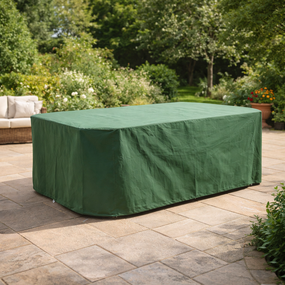 Rectangular Patio Set Cover – 8-10 Seat – Green Polyester – All-Weather Protection