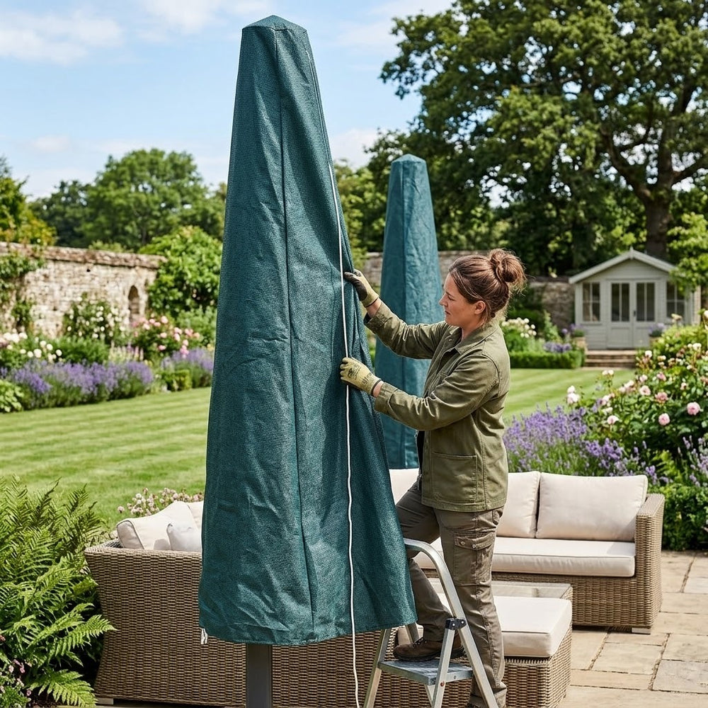 Large Parasol Cover – Green – Super Tough Waterproof – Outdoor Protection