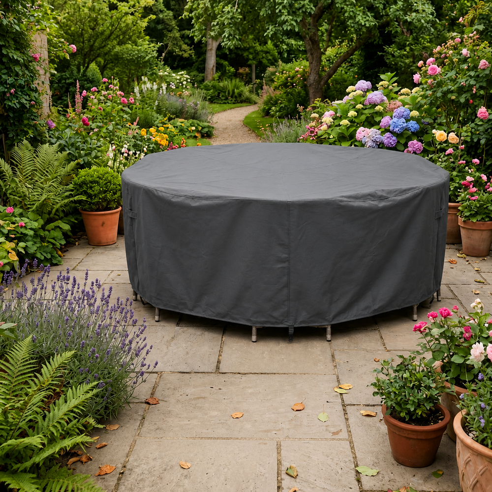 Circular Patio Set Cover – 6-8 Seat – Charcoal Polyester – Outdoor Protection
