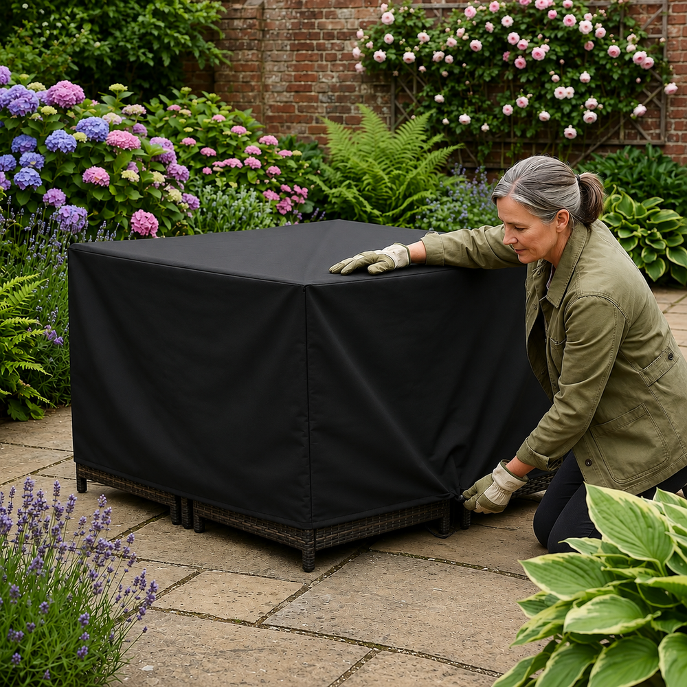 4 Seater Medium Cube Set Cover – Black – Super Tough Waterproof – Outdoor Furniture Protection