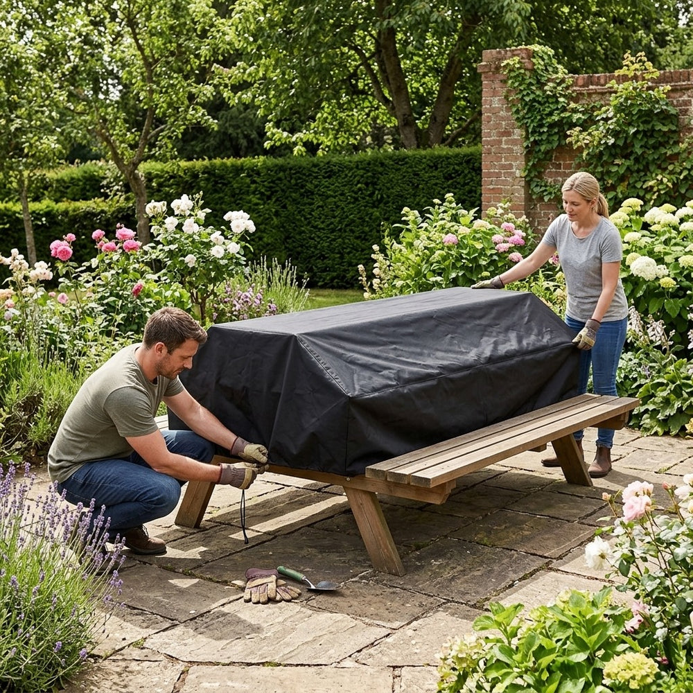 Picnic Table Cover – 8 Seater Black – Super Tough Protection – Outdoor Use