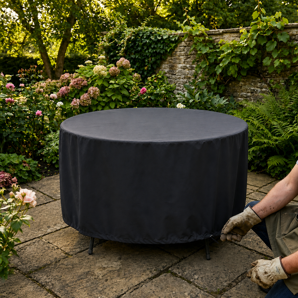 Round Table Cover – 4 Seater Black – Heavy Duty Waterproof – Outdoor Protection