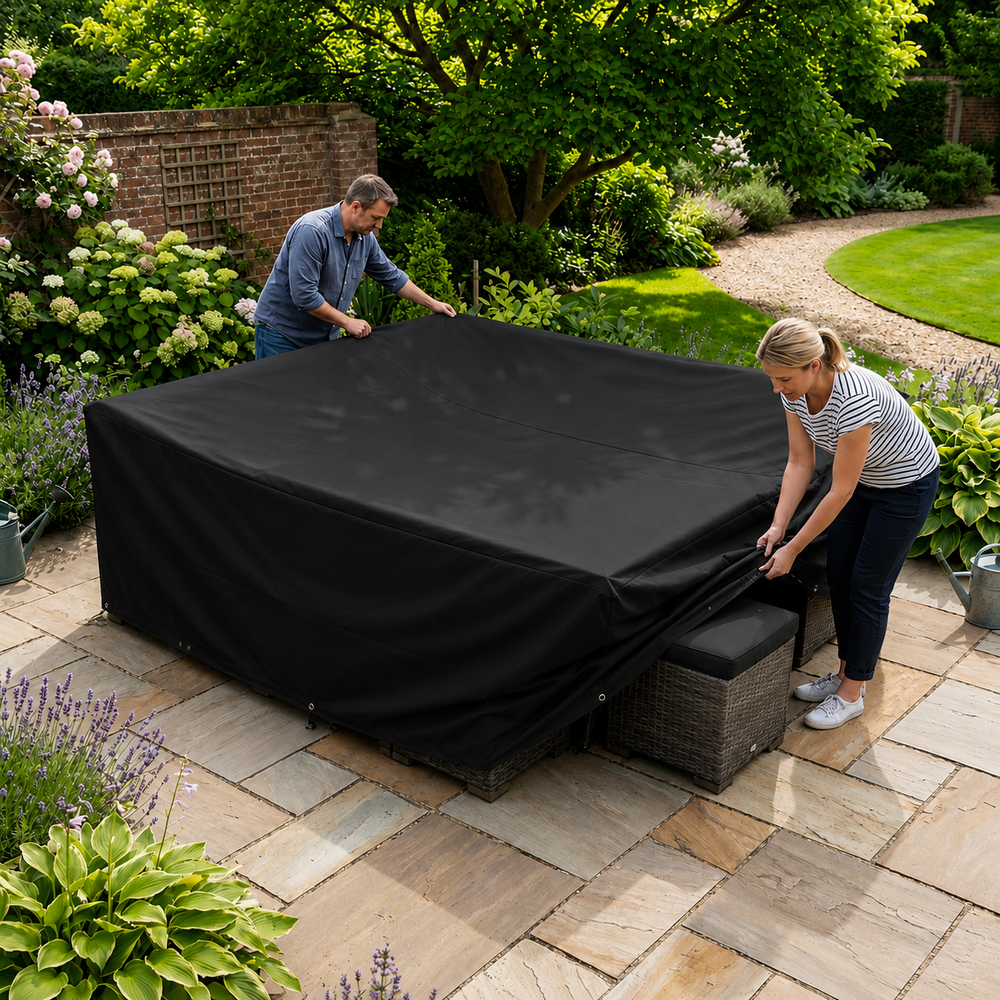 Large Square Dining Set Cover – Black – Super Tough Waterproof – Outdoor Protection