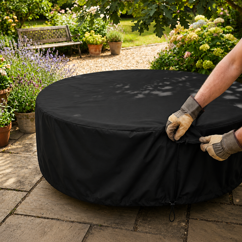Circular Table Cover – 4/6 Seat Black – Heavy Duty Protection – Outdoor Use