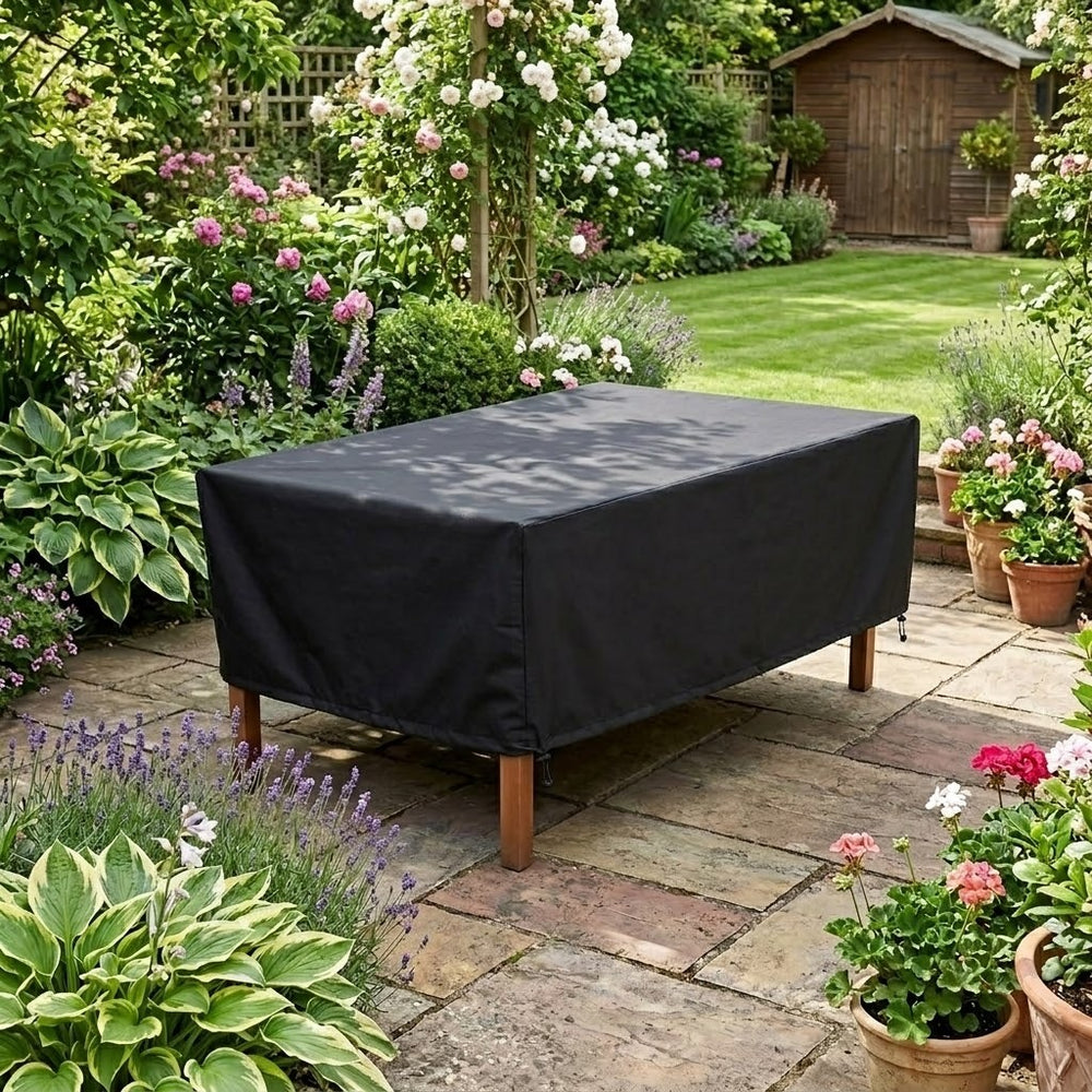 Rectangular Table Cover – Black – Heavy Duty Waterproof – Outdoor Protection