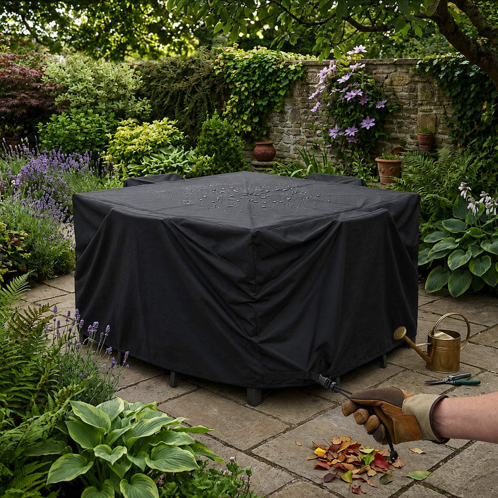 Large Square Dining Set Cover – Black – Super Tough Waterproof – Outdoor Protection